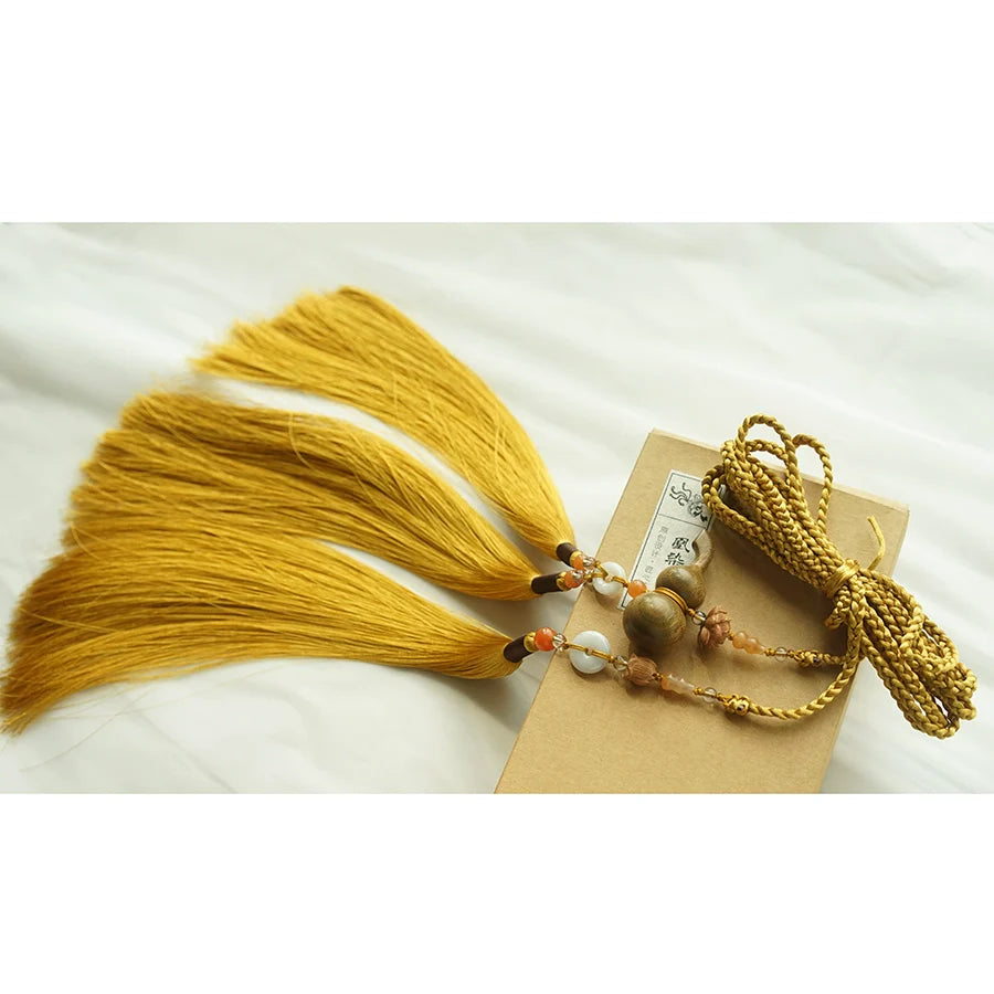 Mu Hulu 木葫芦 Wooden Gourd Tassel Belt Unisex Sandalwood & Jade Hanfu Accessory