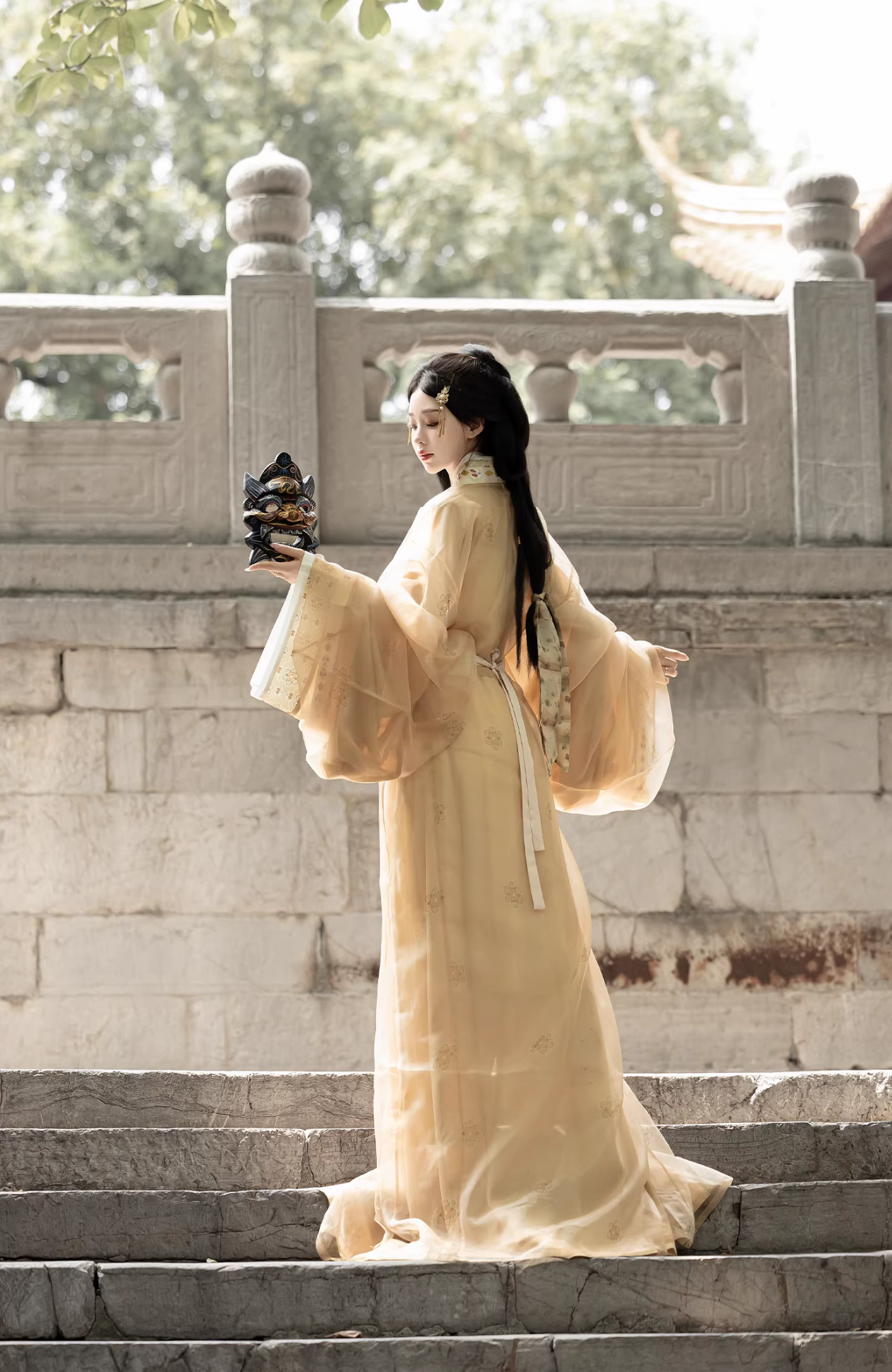 Bu Nian 不念 Loslassen Modernisierte Zhiju Robe mit geradem Saum im Stil der Streitenden Reiche, Komplettset