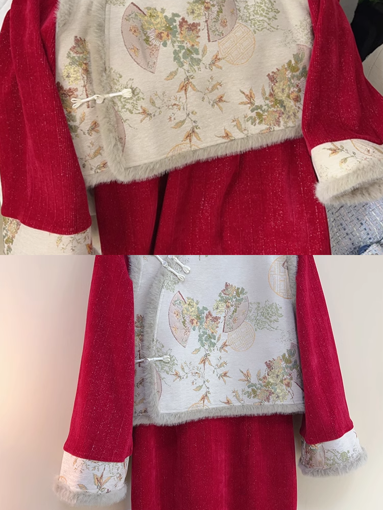 Hong Bao 红包 Roten Umschlag 1920er Jahre inspiriertes Plus Size Winter Qipao & Majia Westen-Set