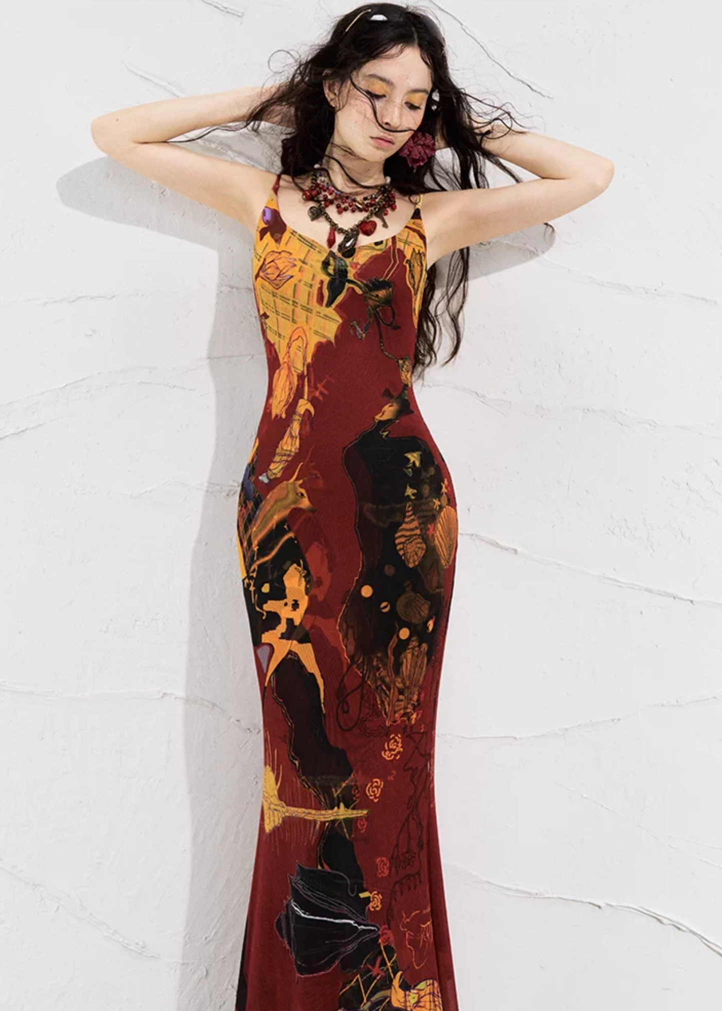 Real Illusions 真实幻境 New Chinese Style Abstract Color Block Hand Drawn Dress