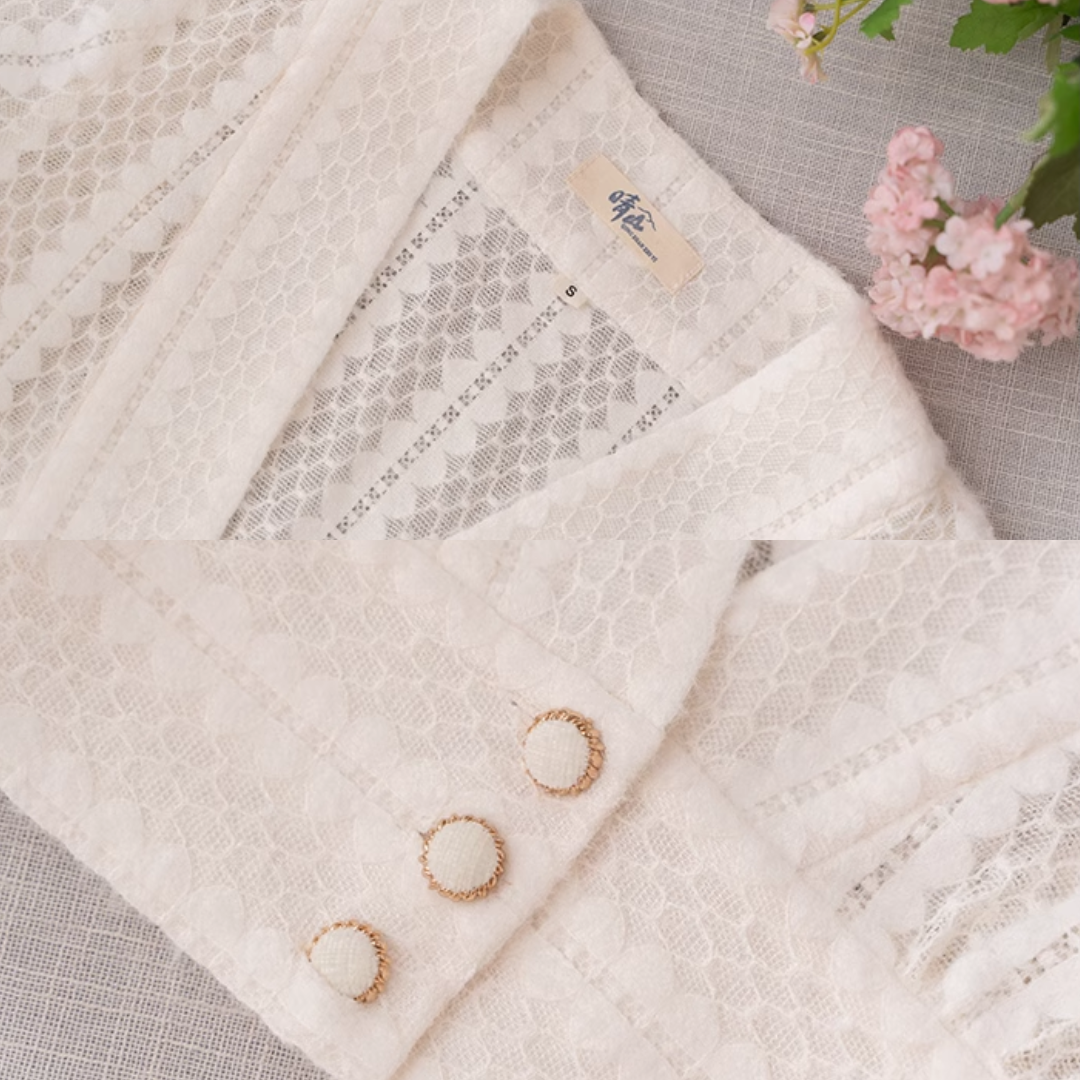 Xue Hua 雪花 Snowflake Republic of China Knitted Lace Qipao Cardigan