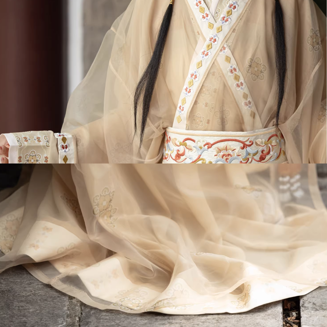 Bu Nian 不念 Loslassen Modernisierte Zhiju Robe mit geradem Saum im Stil der Streitenden Reiche, Komplettset