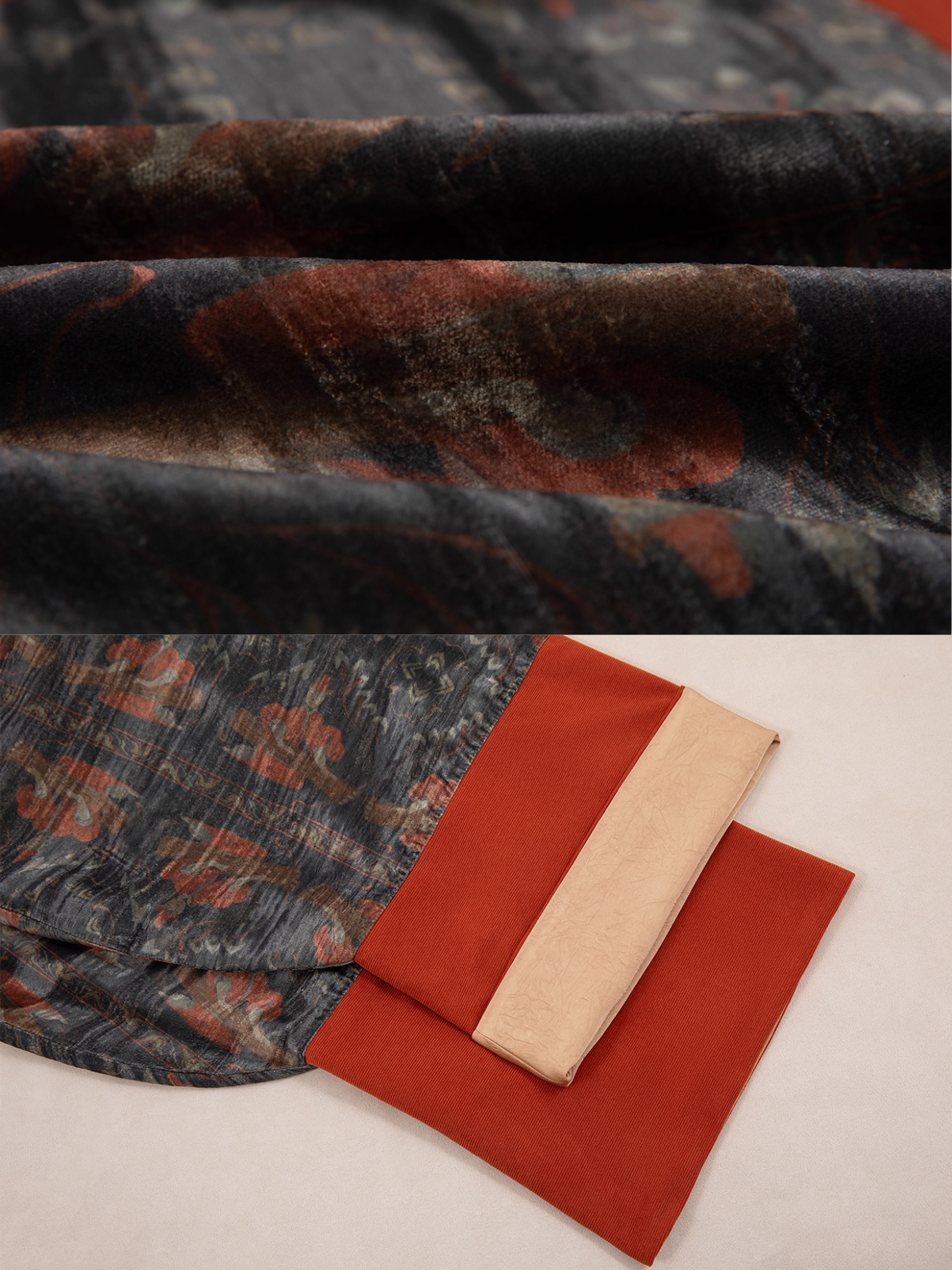 Fu Qin 抚琴 Playing the Zither Modernized Han Reversible Velvet Zhiju Straight Hem Robe Coat