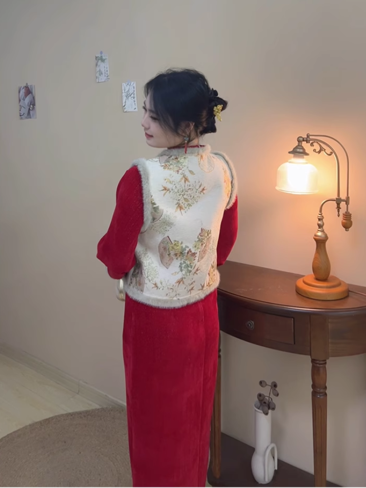 Hong Bao 红包 Roten Umschlag 1920er Jahre inspiriertes Plus Size Winter Qipao & Majia Westen-Set