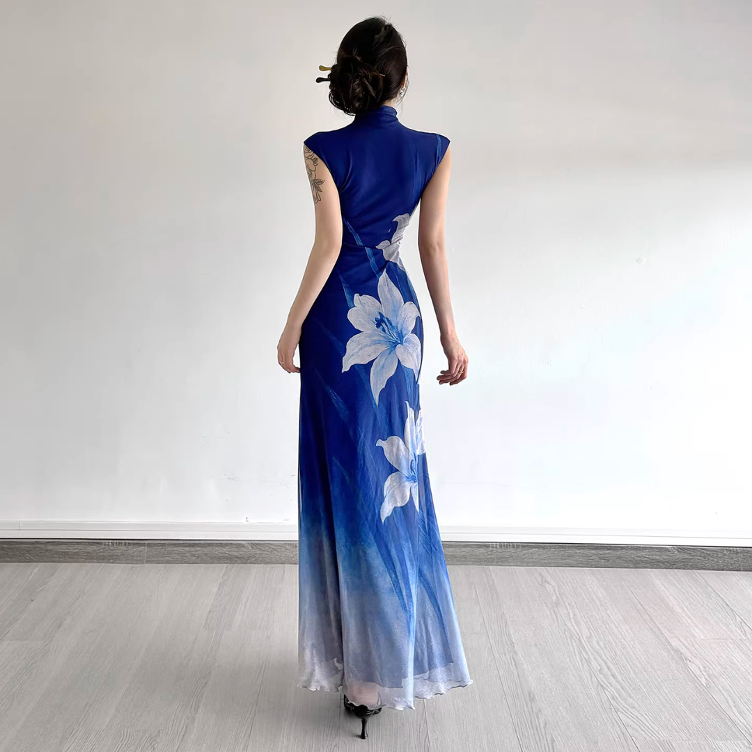 Lan Ting 兰亭 Orchid Pavilion New Chinese Style Ombre Sleeveless Qipao