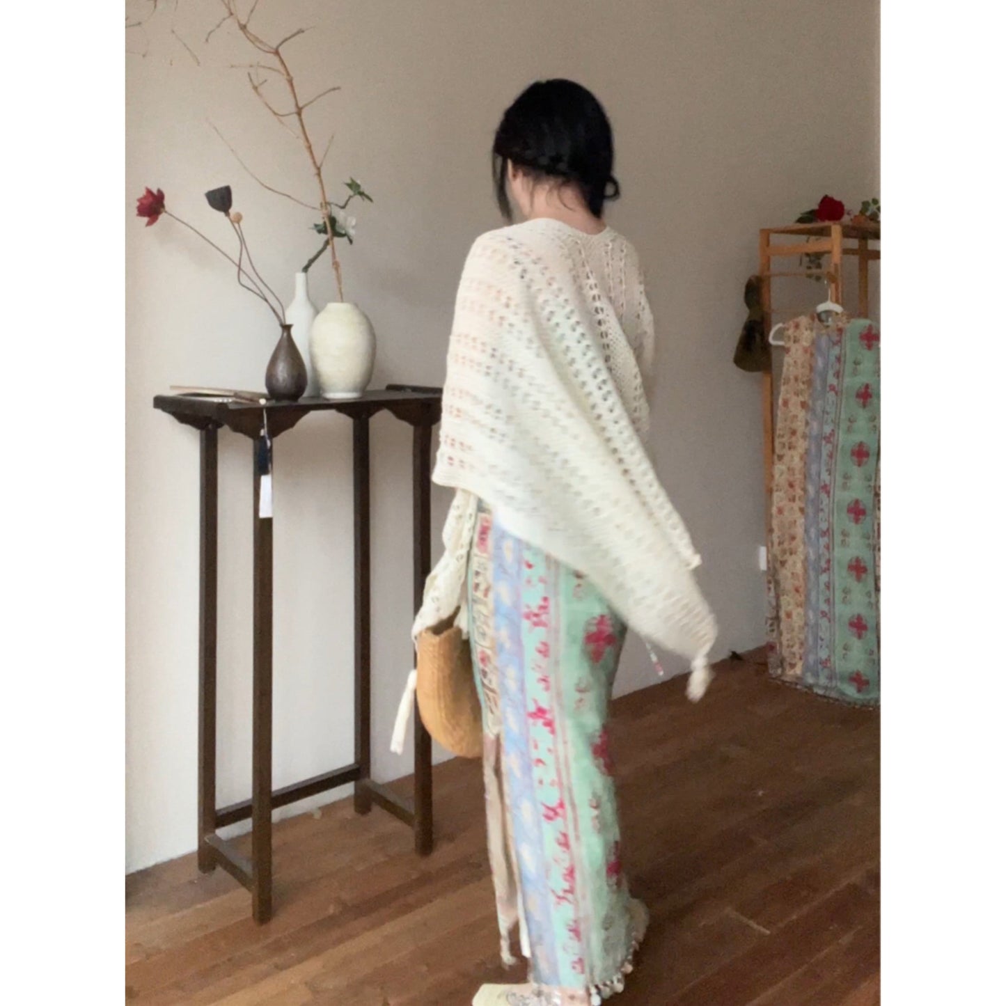 Trip to Dali 去大理 New Chinese Style Ancient Patchwork Beaded Collarless Qipao & Shawl Set