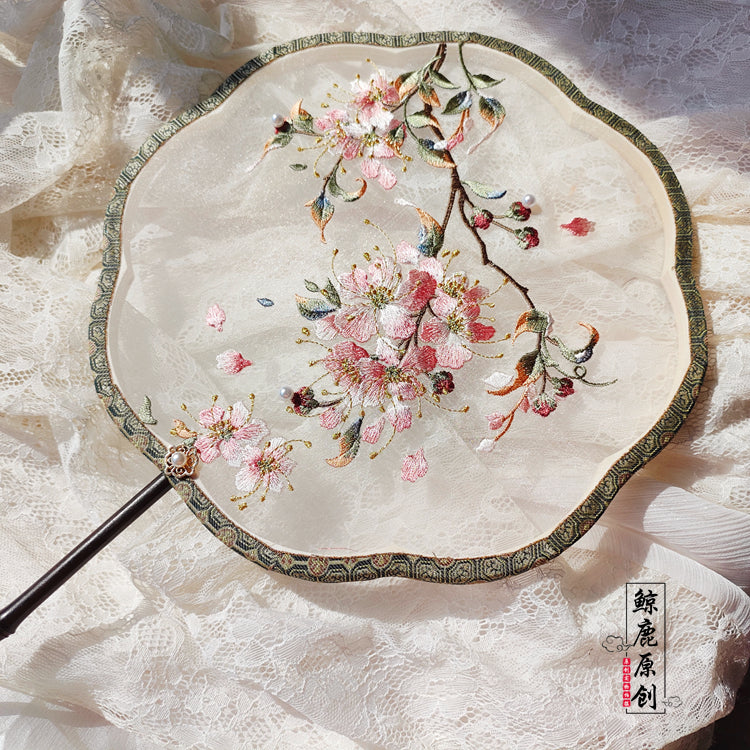 紫薇花單面繡花團扇