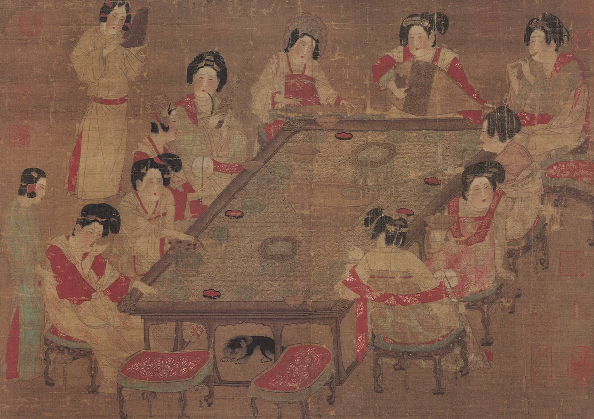 Cehai 策海 Besticktes Hezi-Set aus der Tang-Dynastie, restauriert, Qixiong Ruqun