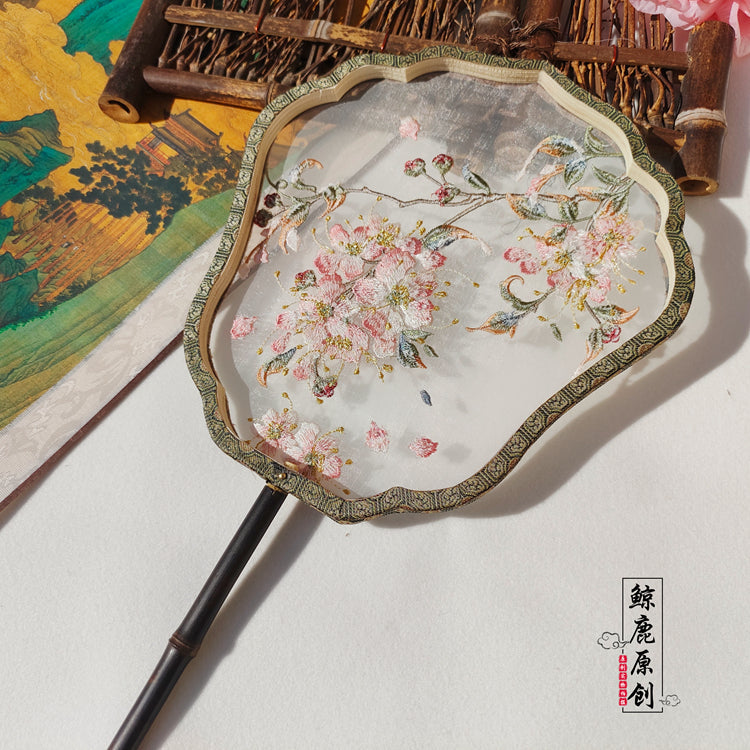 紫薇花單面繡花團扇