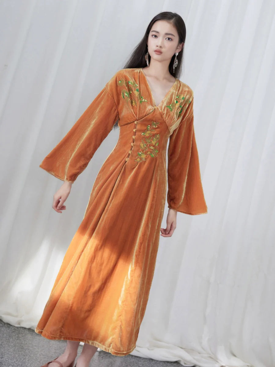 Ci Xiu 刺绣 Osmanthus Stickerei Samtkleid im neuen chinesischen Stil