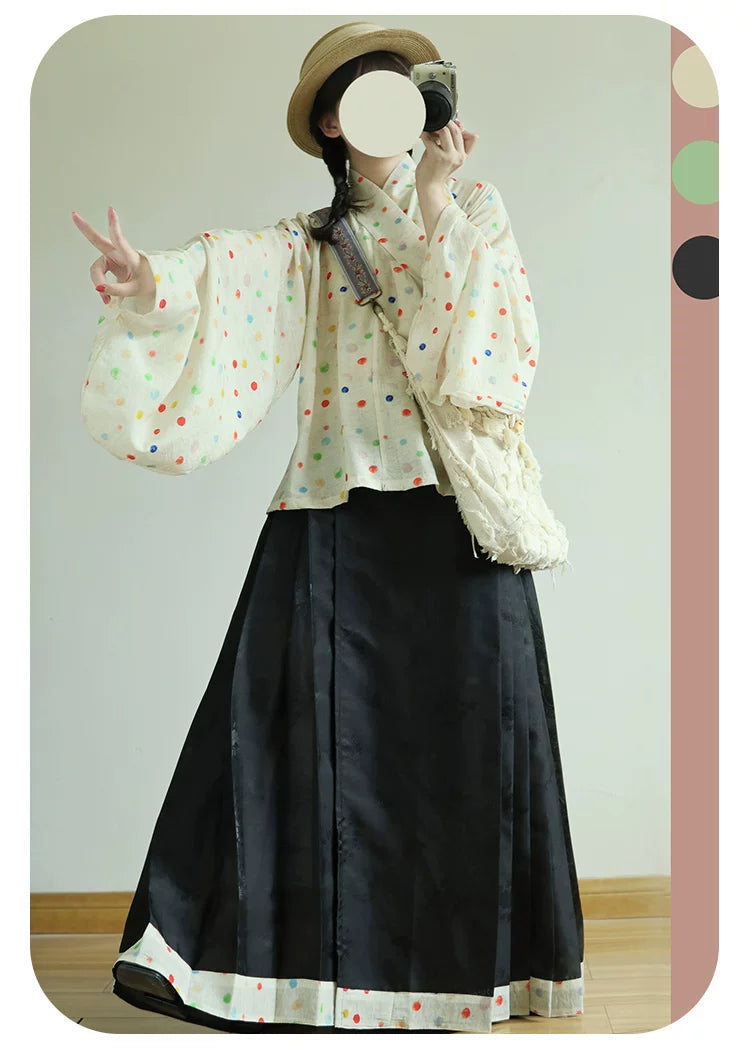 Zhao Munian 朝暮年Twilight Years Modernized Ming Dynasty Bijia Vest & Mamian Skirt Set