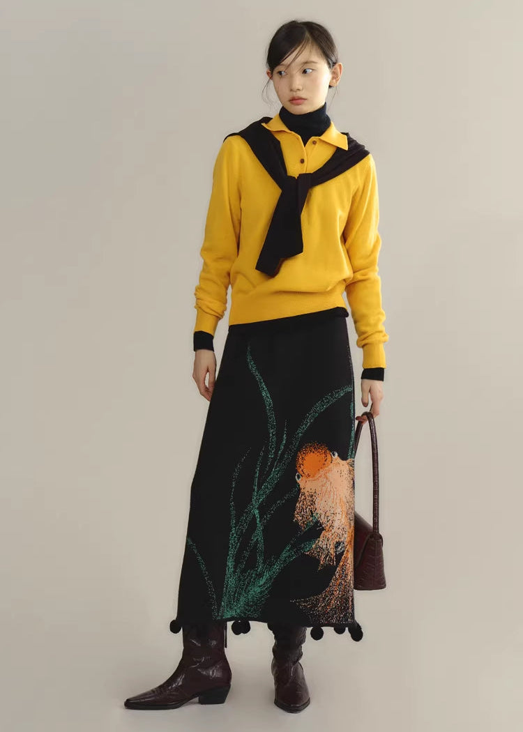Zhuanyun Xiaoli 转运小鲤 Little Lucky Carp New Chinese Style Knit Top & Skirt Set