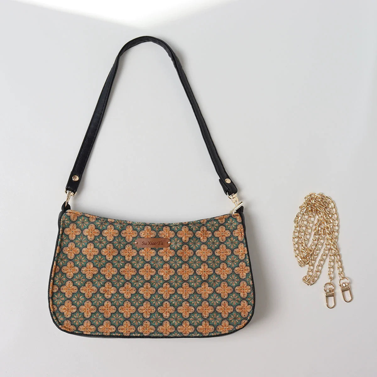 Shuang Gu Hua 双古花 Double Sided Ancient Flower Shoulder Purse