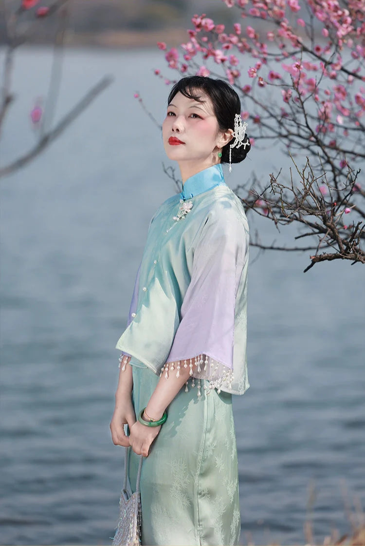 Yun Yan 云胭 Blushing Clouds 1920s Yuanling Round Collar Pearl Tassel Qipao Jacket