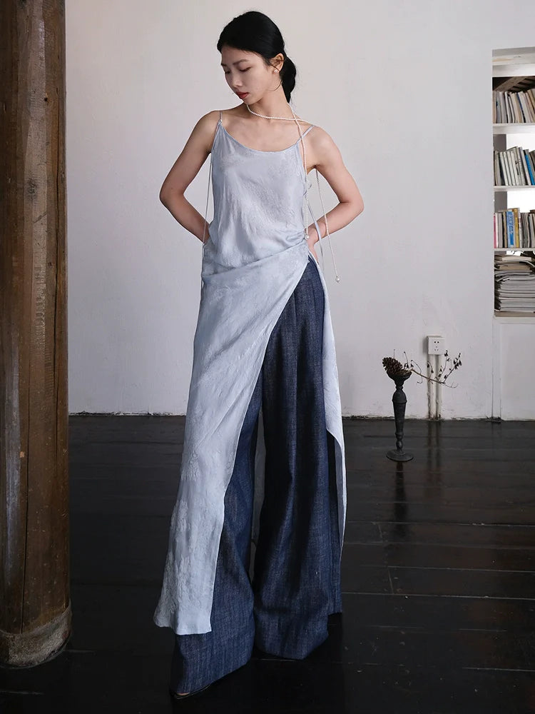 Cai Xing 裁行 Tailored Moves New Chinese Style Cotton Linen Extra Wide Leg Jeans