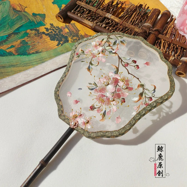 紫薇花單面繡花團扇
