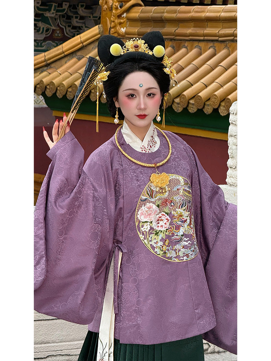 芍藥與龍 明制繡花圓領襖衫