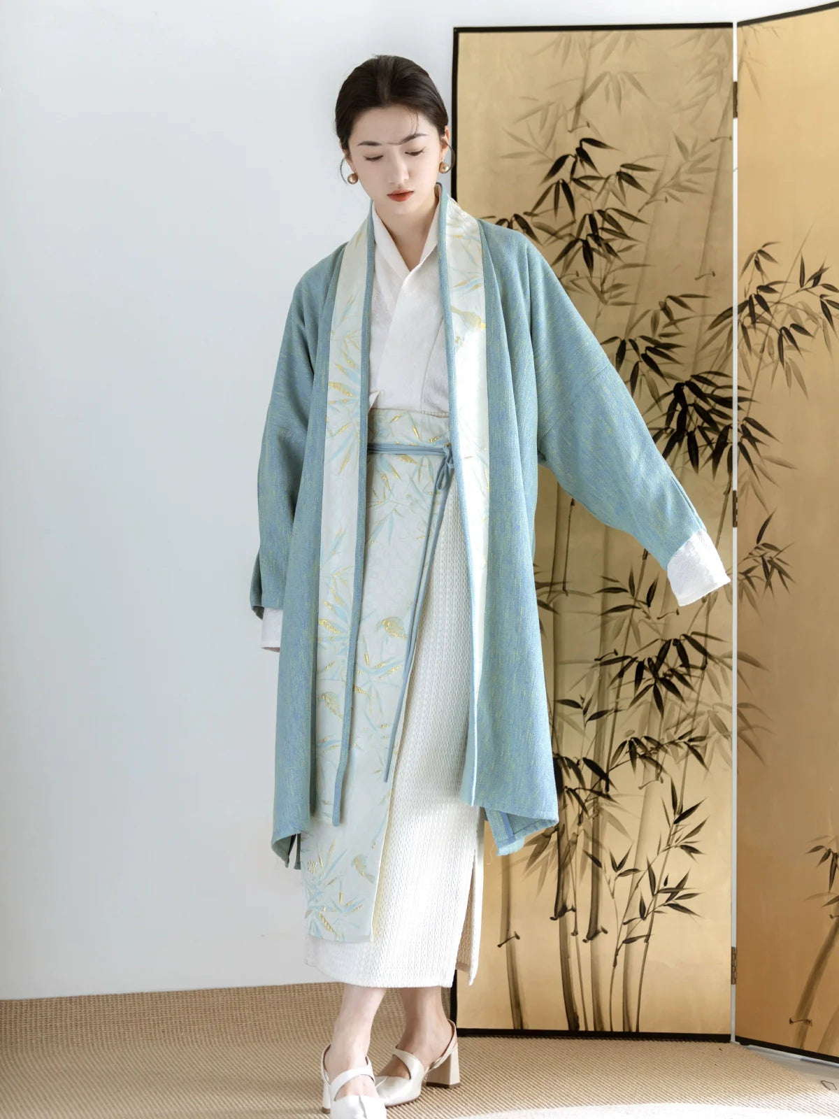 Azure 天藍現代化宋制褙子連片裙襦裙套裝