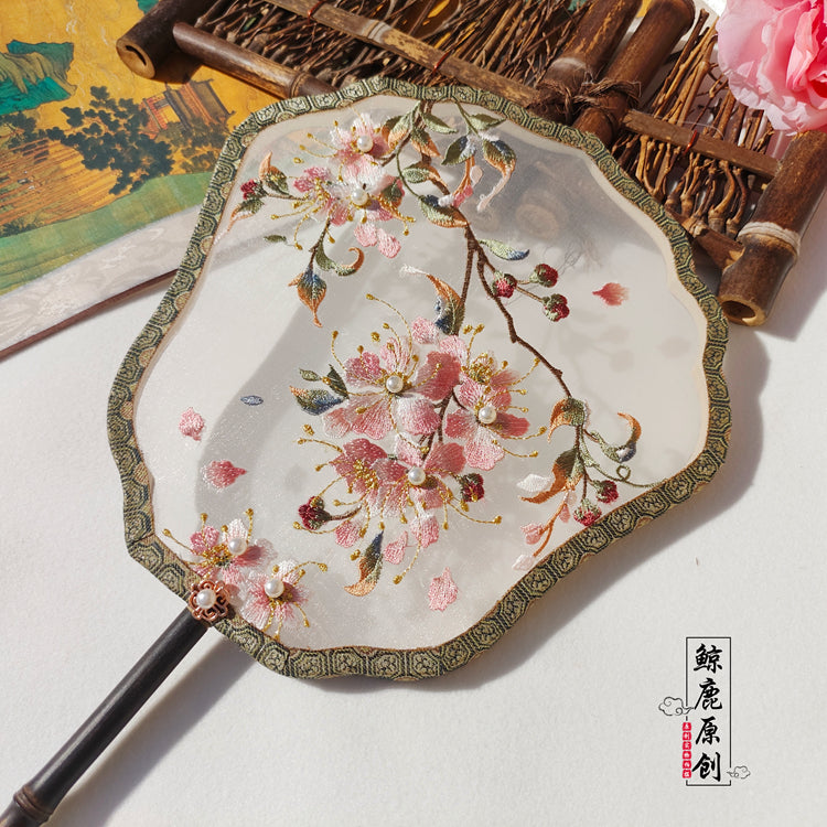 紫薇花單面繡花團扇