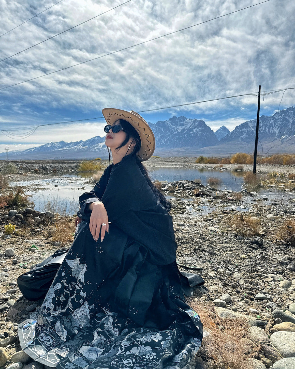 Jiang Ye 将夜 Night Clouds Modernized Hanfu Stehkragen Satintop