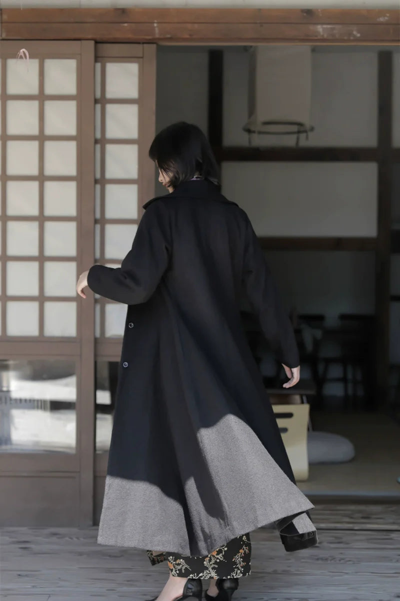 Mu Feng 沐风 „Reiner Wind“ A-linienförmiger Trenchcoat aus Wollmischung, inspiriert von den 1930er Jahren