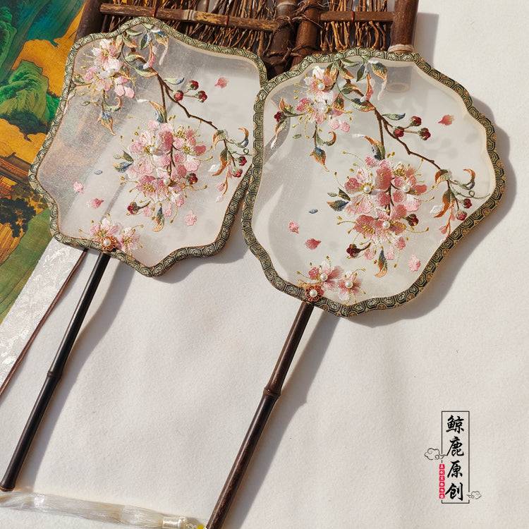 紫薇花單面繡花團扇