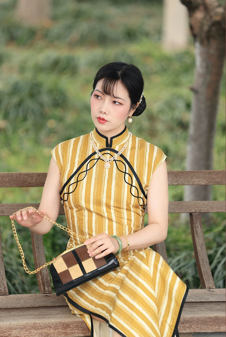 姜根 1930年代裝飾藝術風格 純棉平行裁片旗袍