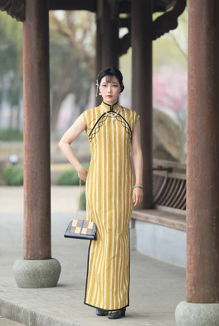 姜根 1930年代裝飾藝術風格 純棉平行裁片旗袍