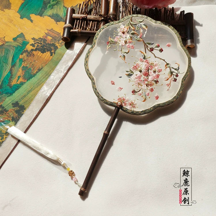 紫薇花單面繡花團扇