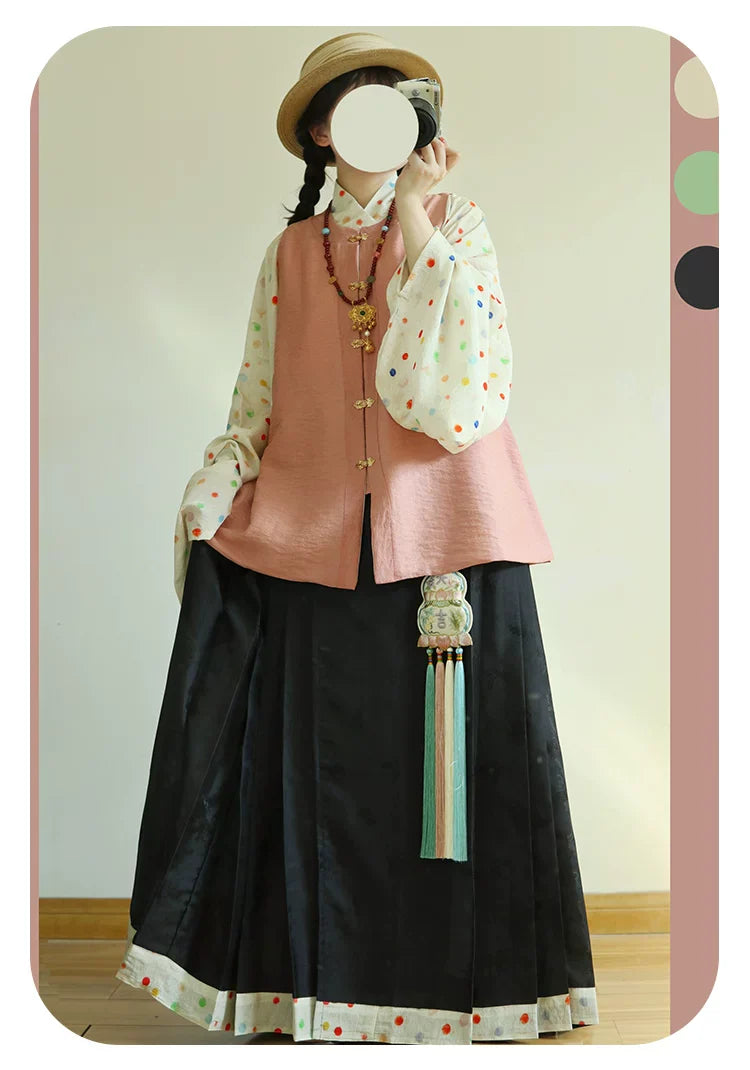 Zhao Munian 朝暮年Twilight Years Modernized Ming Dynasty Bijia Vest & Mamian Skirt Set