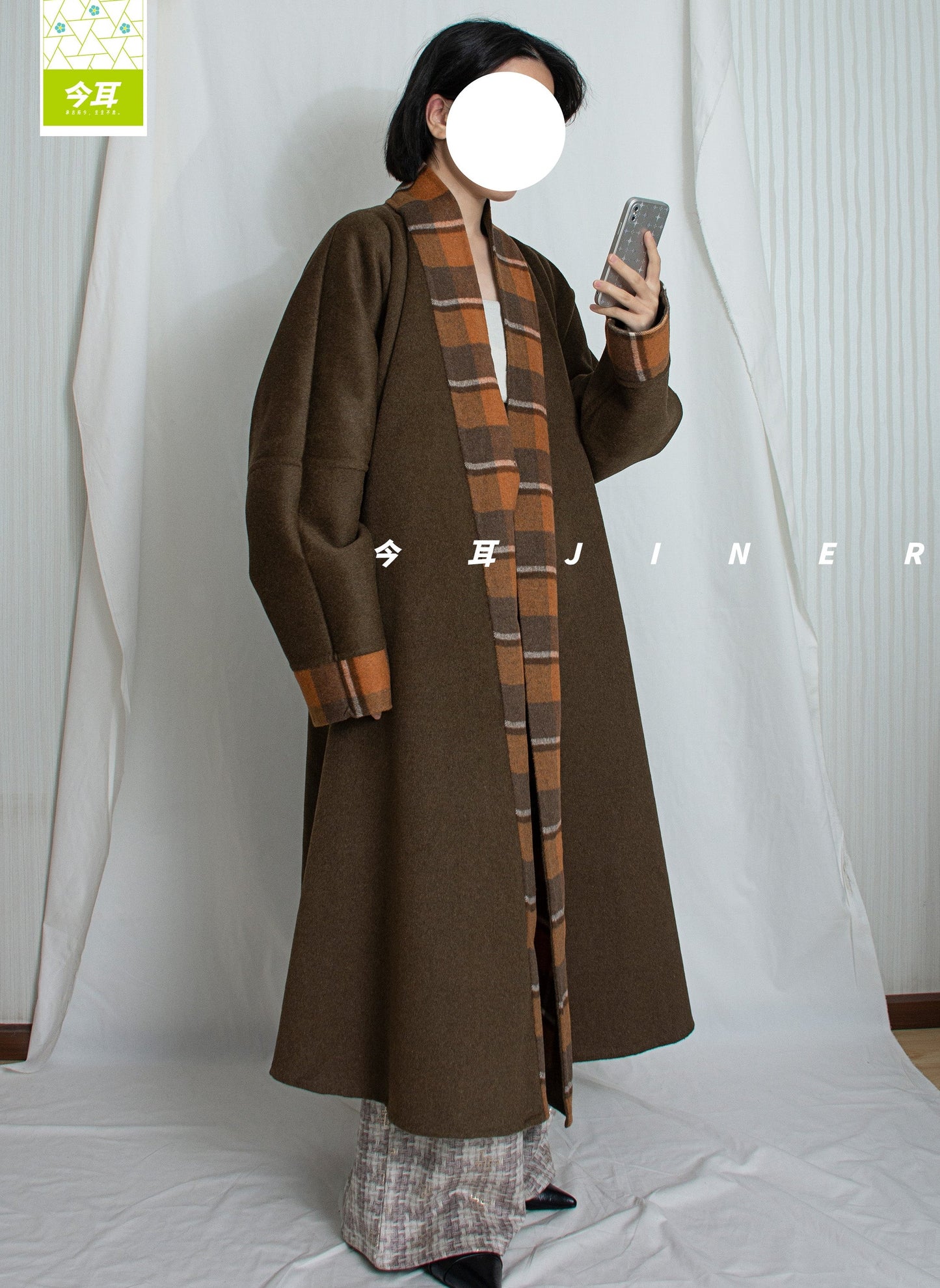Guagua 瓜瓜 Pumpkin Pumpkin Modernized Early Ming Reversible Plaid Sheep's Wool Coat