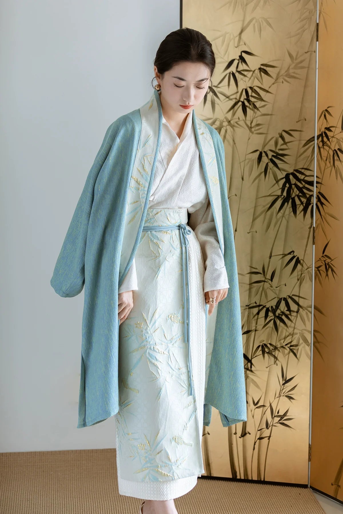 Azure 天藍現代化宋制褙子連片裙襦裙套裝