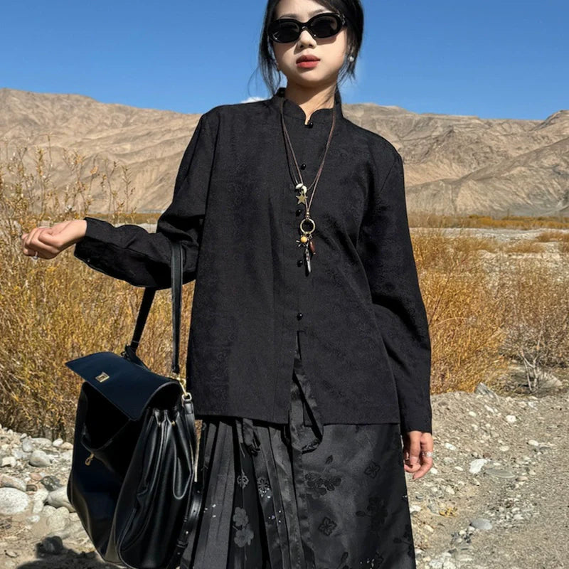 Jiang Ye 将夜 Night Clouds Modernized Hanfu Stehkragen Satintop