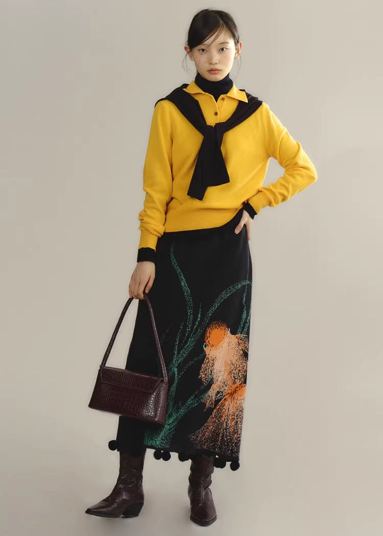Zhuanyun Xiaoli 转运小鲤 Little Lucky Carp New Chinese Style Knit Top & Skirt Set