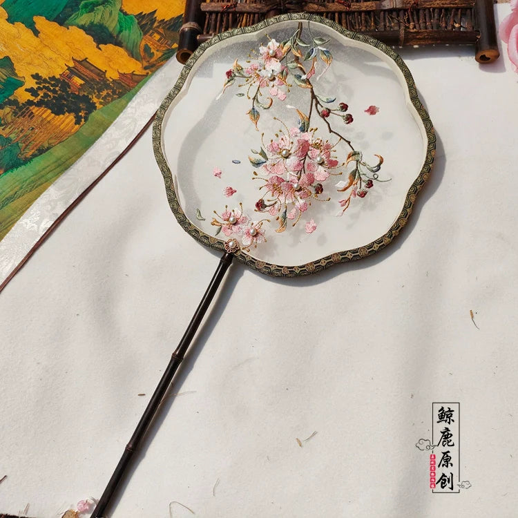 紫薇花單面繡花團扇