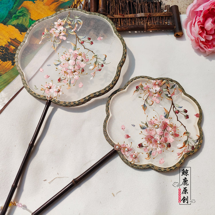 紫薇花單面繡花團扇