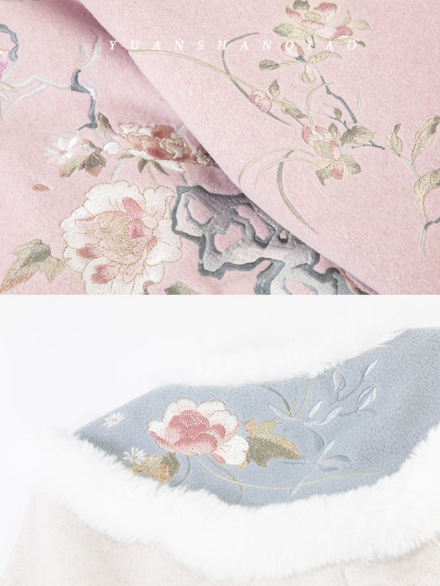 Dong Yu 冬玉 Winter Jade Modern Ming Qing Embroidered Winter Fur Doupeng Cape