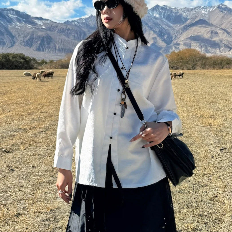 Jiang Ye 将夜 Night Clouds Modernized Hanfu Stehkragen Satintop