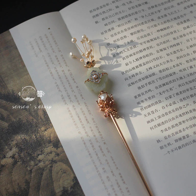 黛藍秀嶼新中式復古珍珠流蘇髮飾