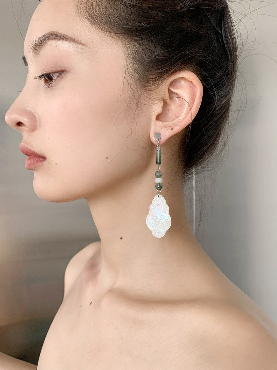 Birds Upon a Branch 枝上啼鸟 New Chinese Style Natural Shell Earrings