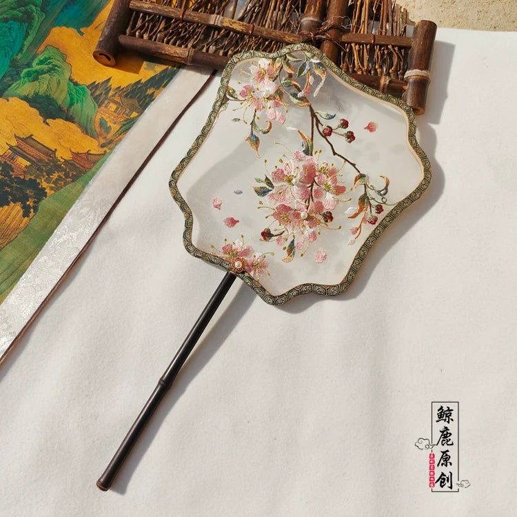 紫薇花單面繡花團扇