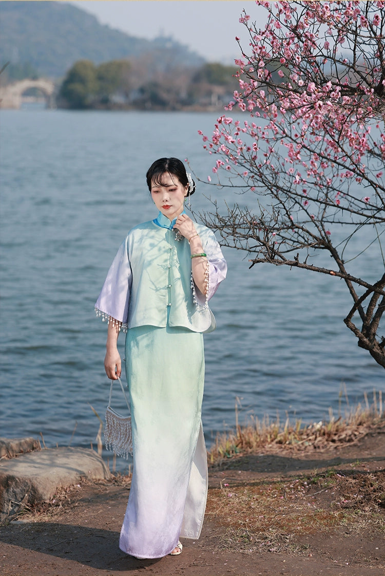 Yun Yan 云胭 Blushing Clouds 1920s Yuanling Round Collar Pearl Tassel Qipao Jacket