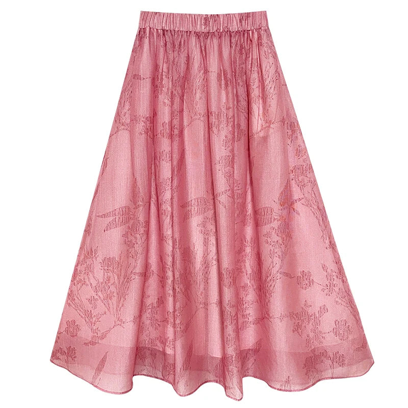 Taohua Qu 桃花曲 Peach Blossom Ballad Modernized Tang Dynasty Floral Embroidery Ruqun Top & Skirt Set