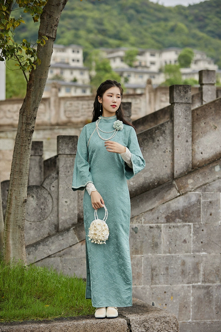 蘭草 蘭花 1930年代 純棉提花高領旗袍