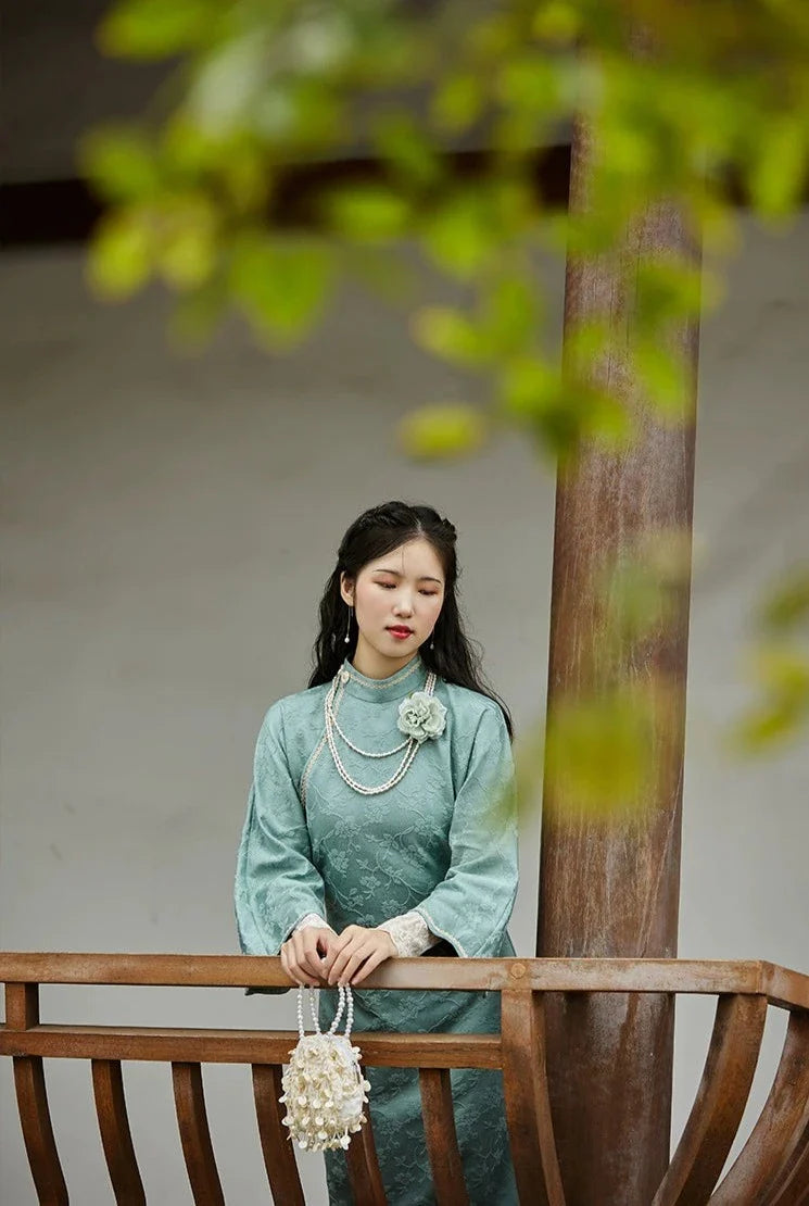 蘭草 蘭花 1930年代 純棉提花高領旗袍
