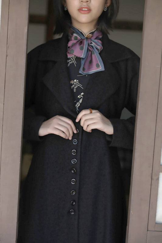 Mu Feng 沐风 Pure Wind 1930s Inspired Wool Blend A-line Trench Coat
