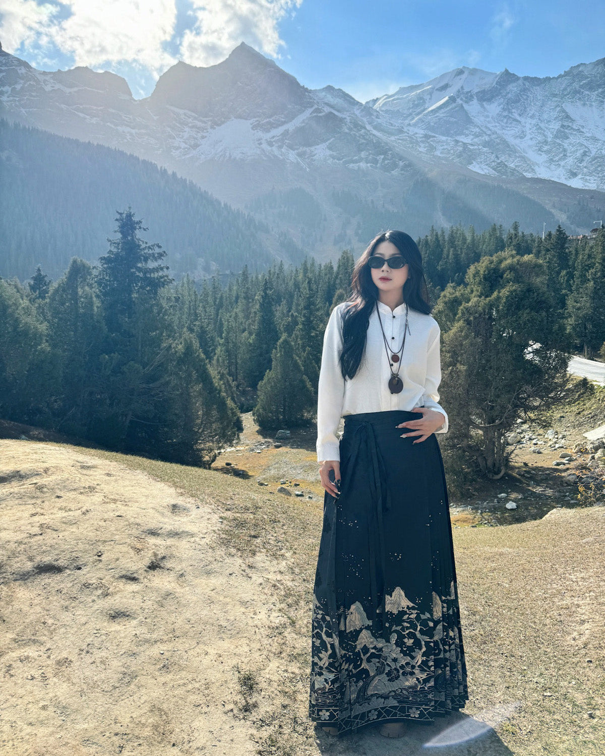 Jiang Ye 将夜 Night Clouds Modernized Hanfu Stehkragen Satintop