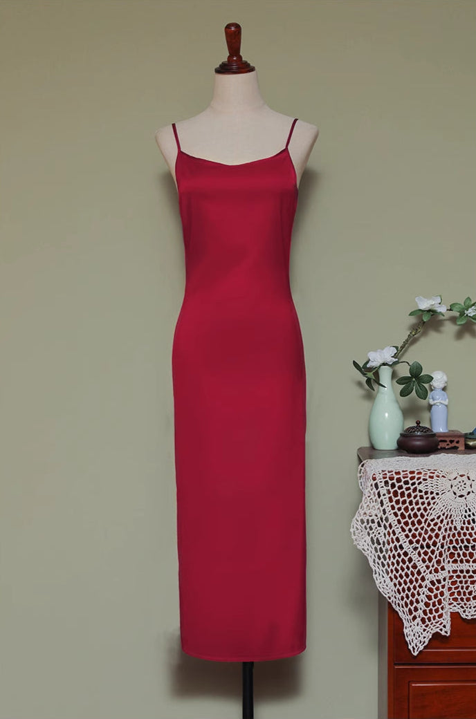 Satin Chiffon 缎面雪纺 Qipao Slip Dress Various Color Undergarments