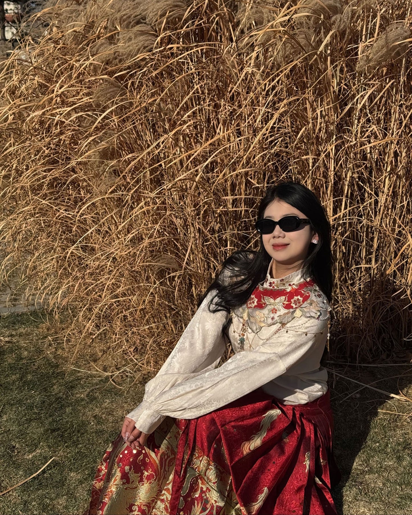 Jing Jiu 敬酒 Toast to the Bride Ming Dynasty Plus Size Cloud Collar & Mamian Skirt