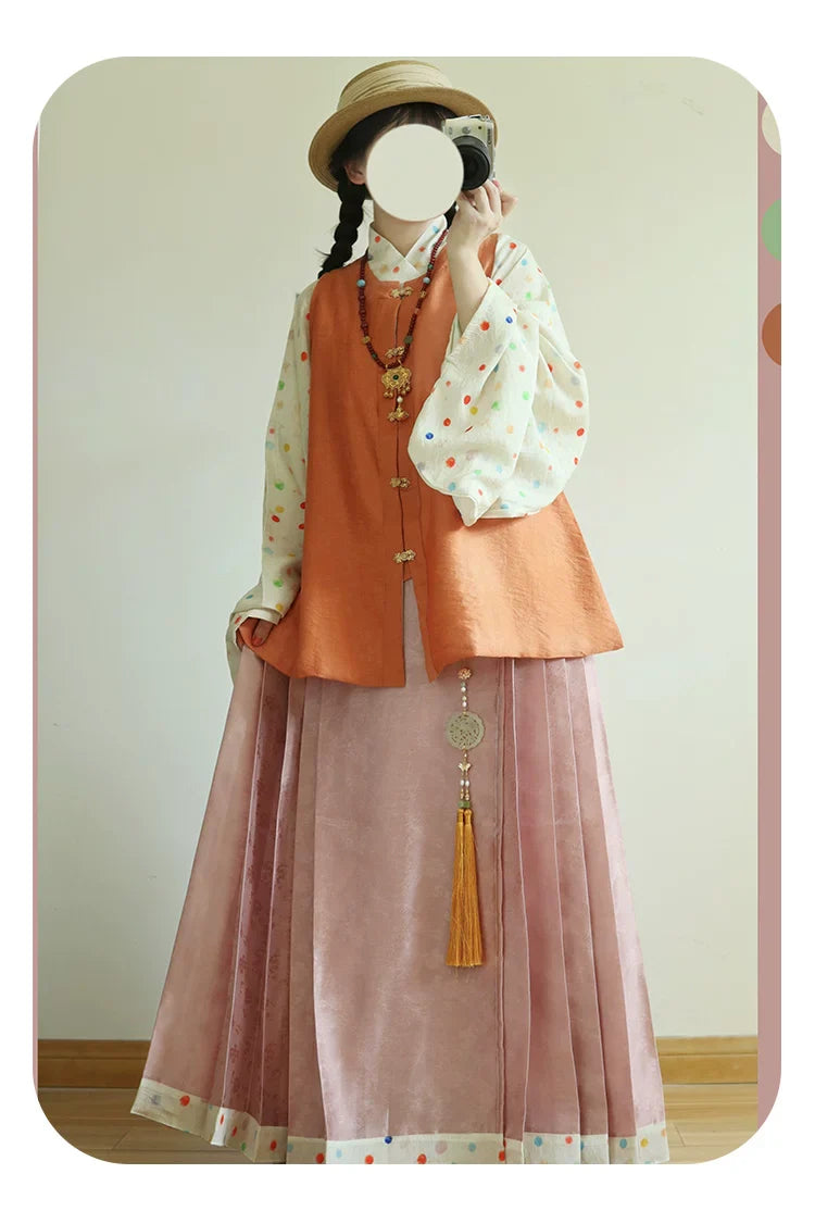 Zhao Munian 朝暮年Twilight Years Modernized Ming Dynasty Bijia Vest & Mamian Skirt Set